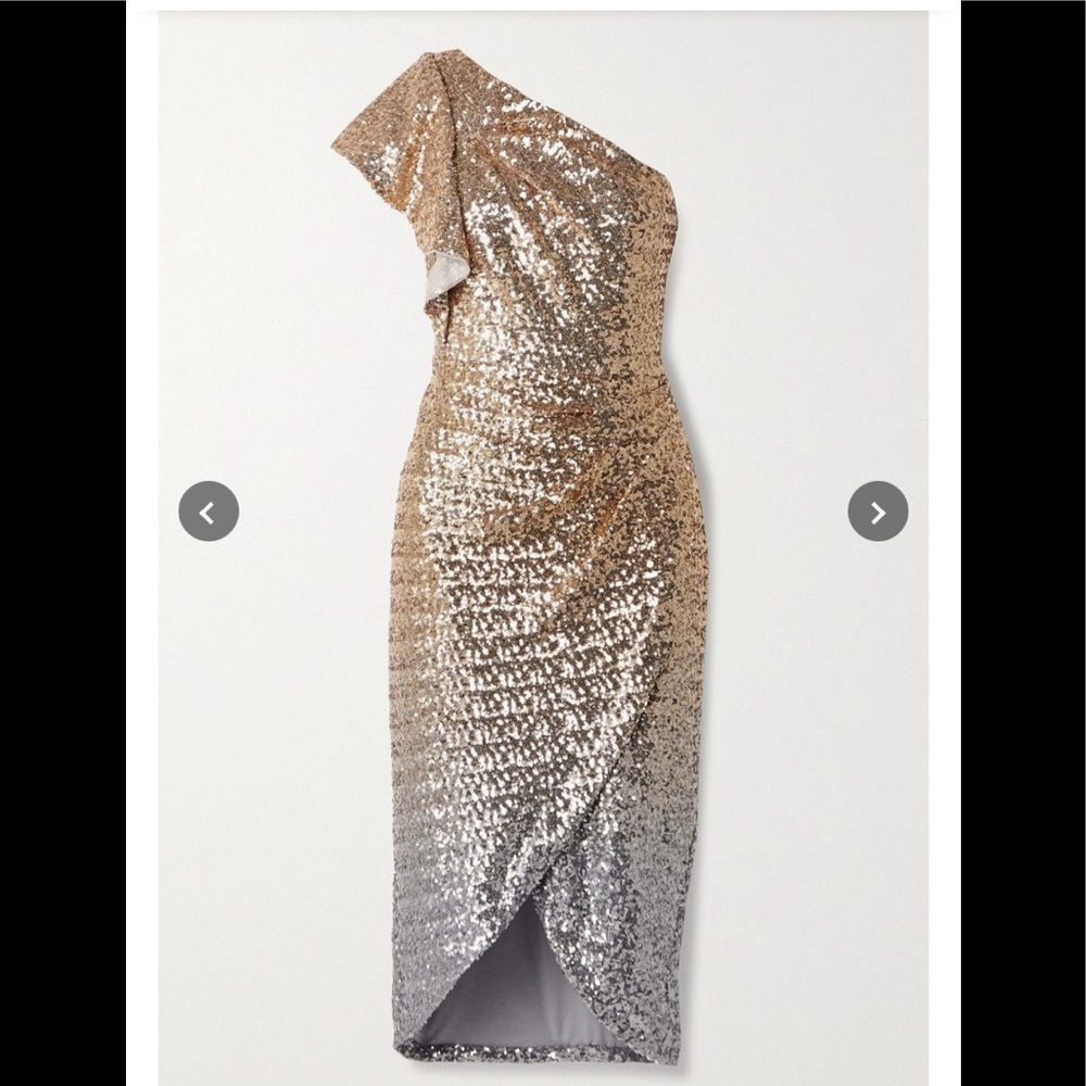 Marchesa Notte Women's Metallic One-shoulder Ombré Sequined Tulle Midi Dress